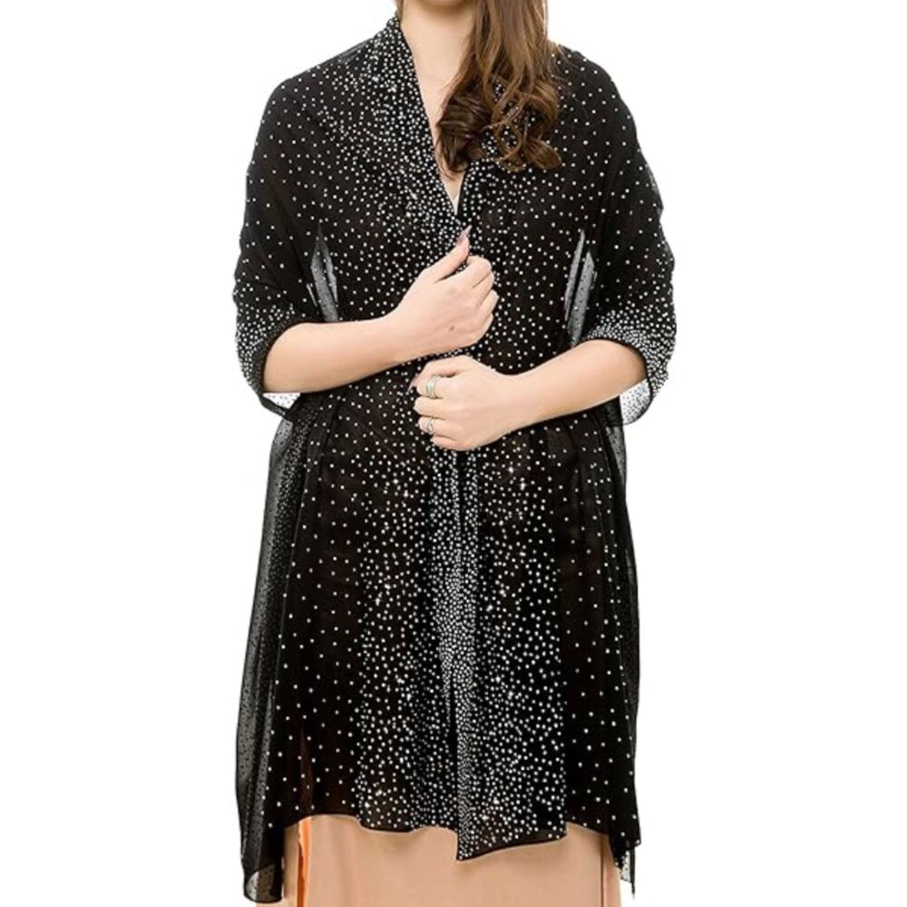 REEMONDE Rhinestone Chiffon Shawl Black One Size Fits Most NWT